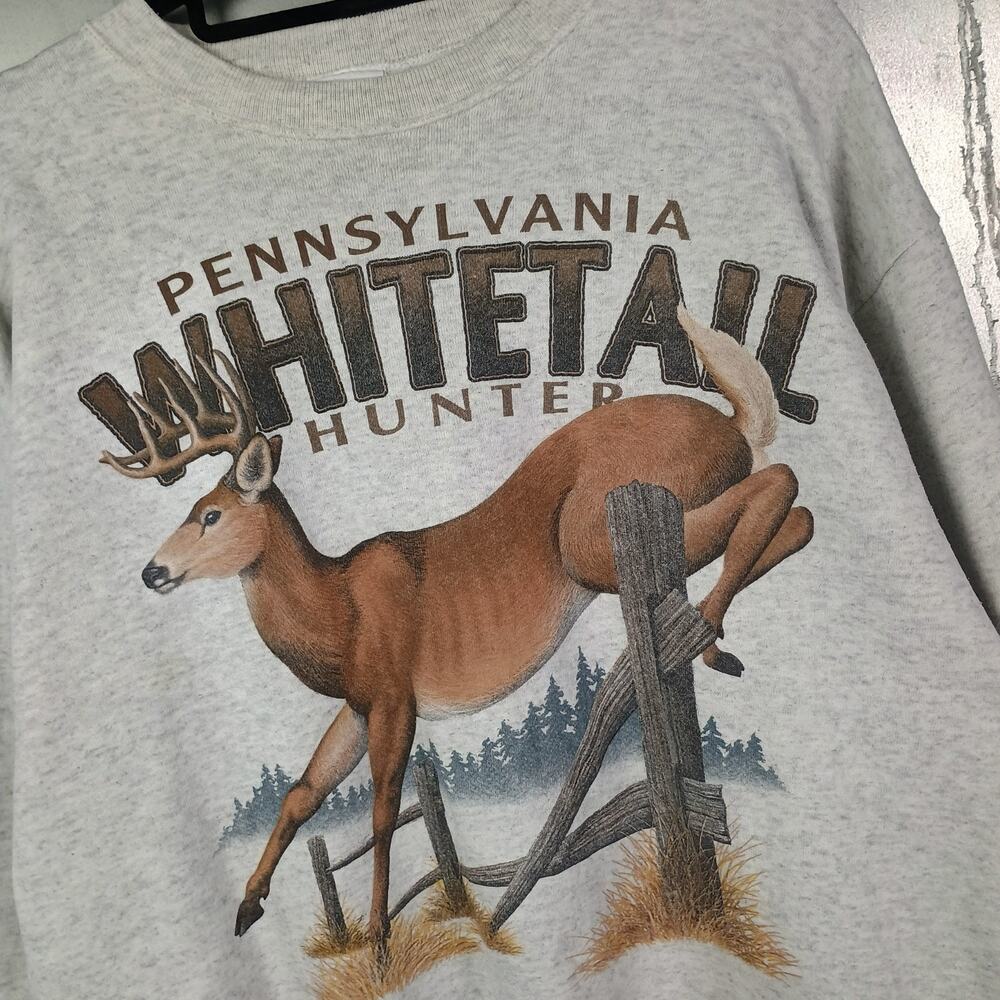 White Tail Deer Pennsylvania Vintage 90s Crewneck Sweatshirt Large Nature Hunt